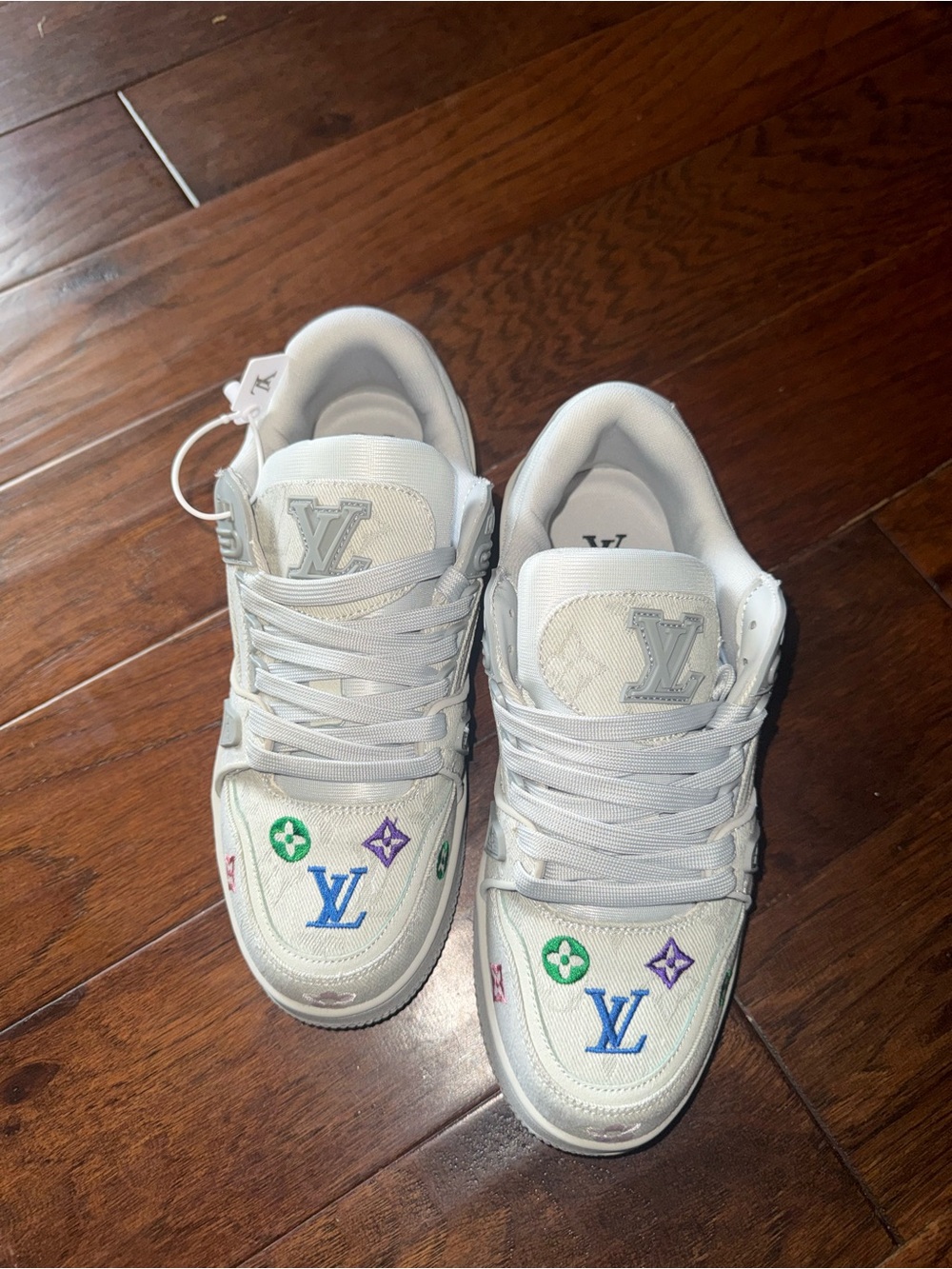 Louis Vuitton White Low-Top Sneakers with Multicolor Monogram Accents
